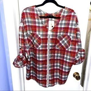 HOT & DELICIOUS RED/PINK/ORANGE/GREEN PLAID TUNIC